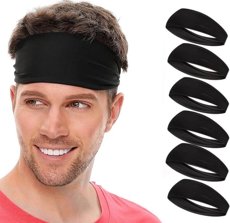 LECHI Sweat Headbands for Men,6 Pack Workout Sports Hairband for Gym, Ideal for Fitness,Running,Cycling,Hike - Image 1